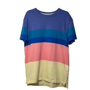 J.Crew Reimagined Knit T-Shirt Striped Rainbow Pastel Cotton Tee Size M